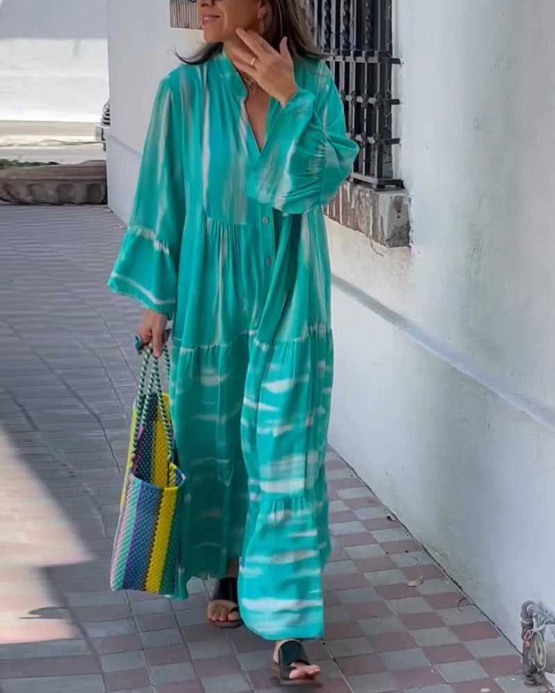 Myla | Casual, Loose, Long Dress with V-Neck and Flared Sleeves