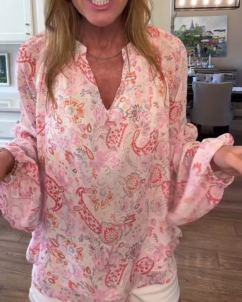 Myla | Blouse with Balloon Sleeves and Floral Pattern