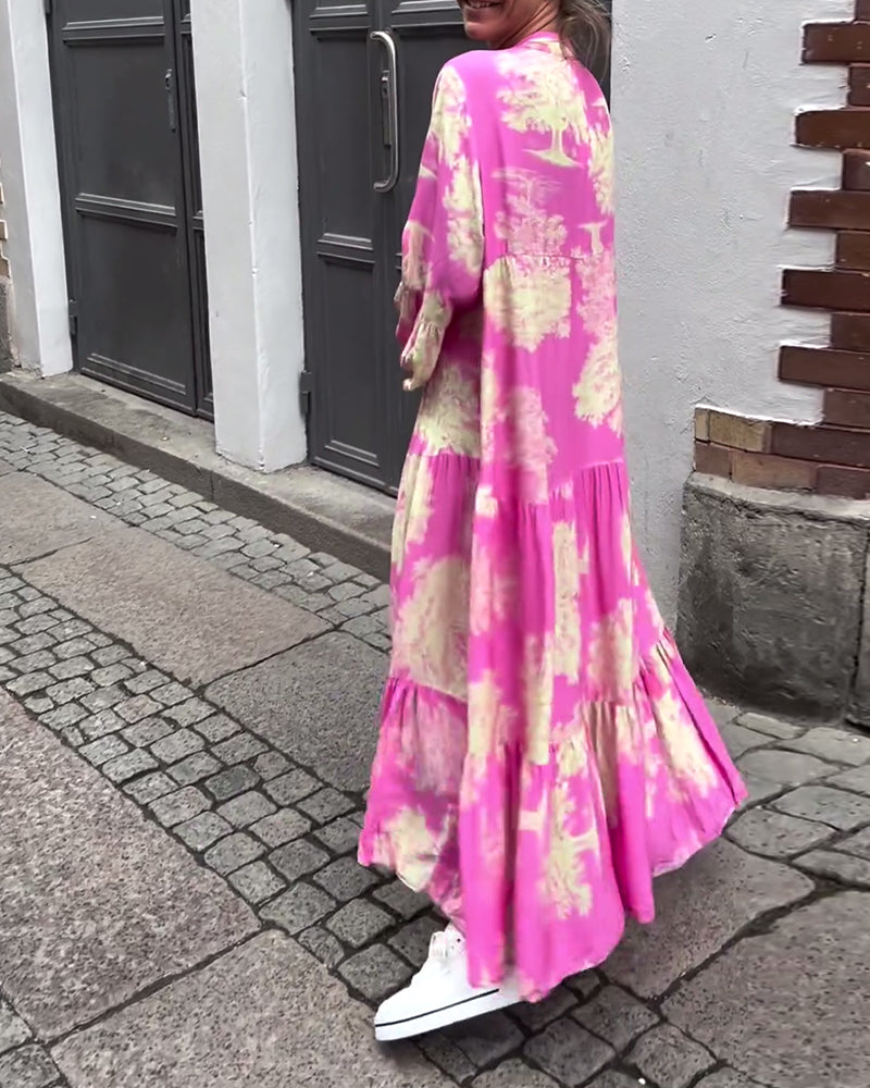 Myla | Loose Printed Patchwork Dress with V-Neck and Bell Sleeves