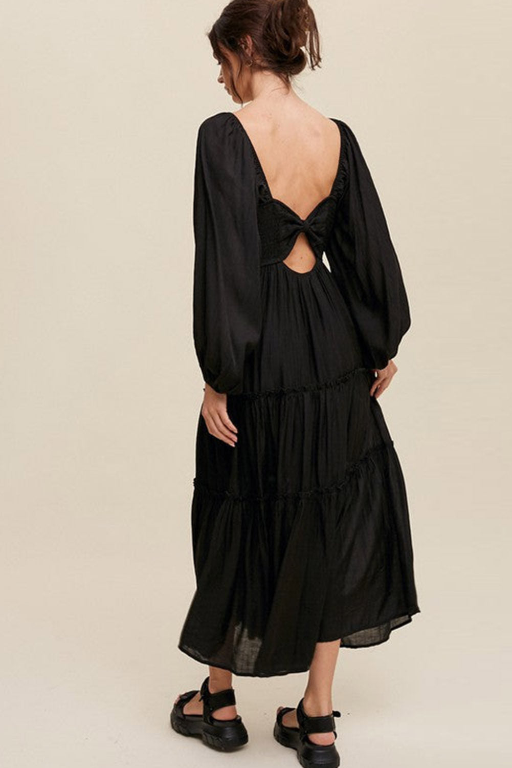 Myla | V-Neck Maxi Dress with Bow, Cut-Out & Fringes for Women