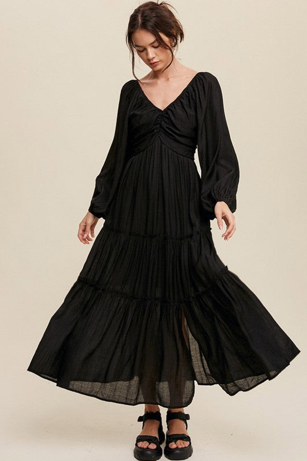 Myla | V-Neck Maxi Dress with Bow, Cut-Out & Fringes for Women