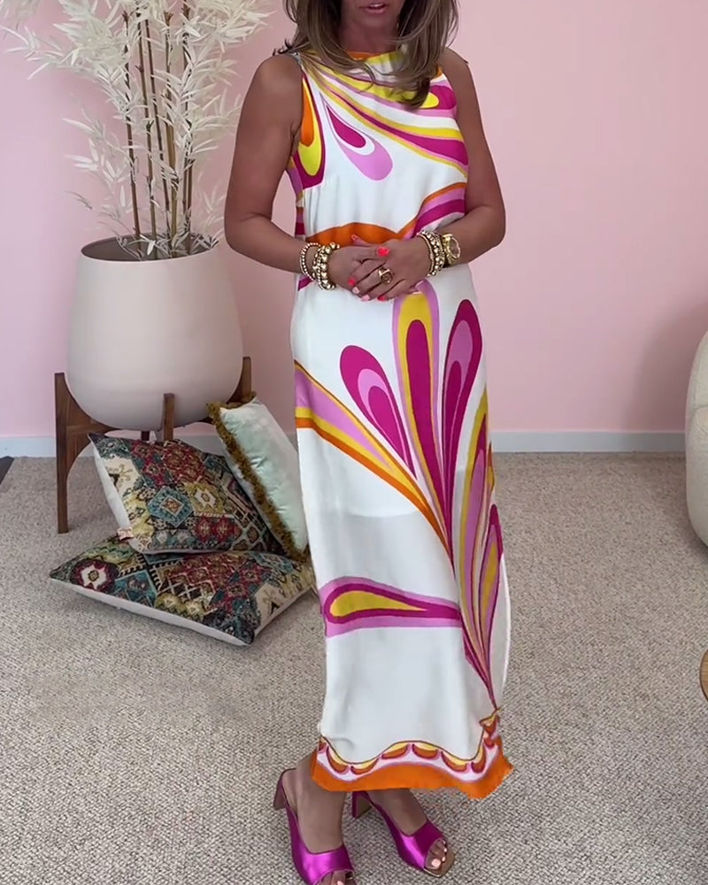 Myla | Sleeveless, Printed Dress with Slit At The Back and Cutouts