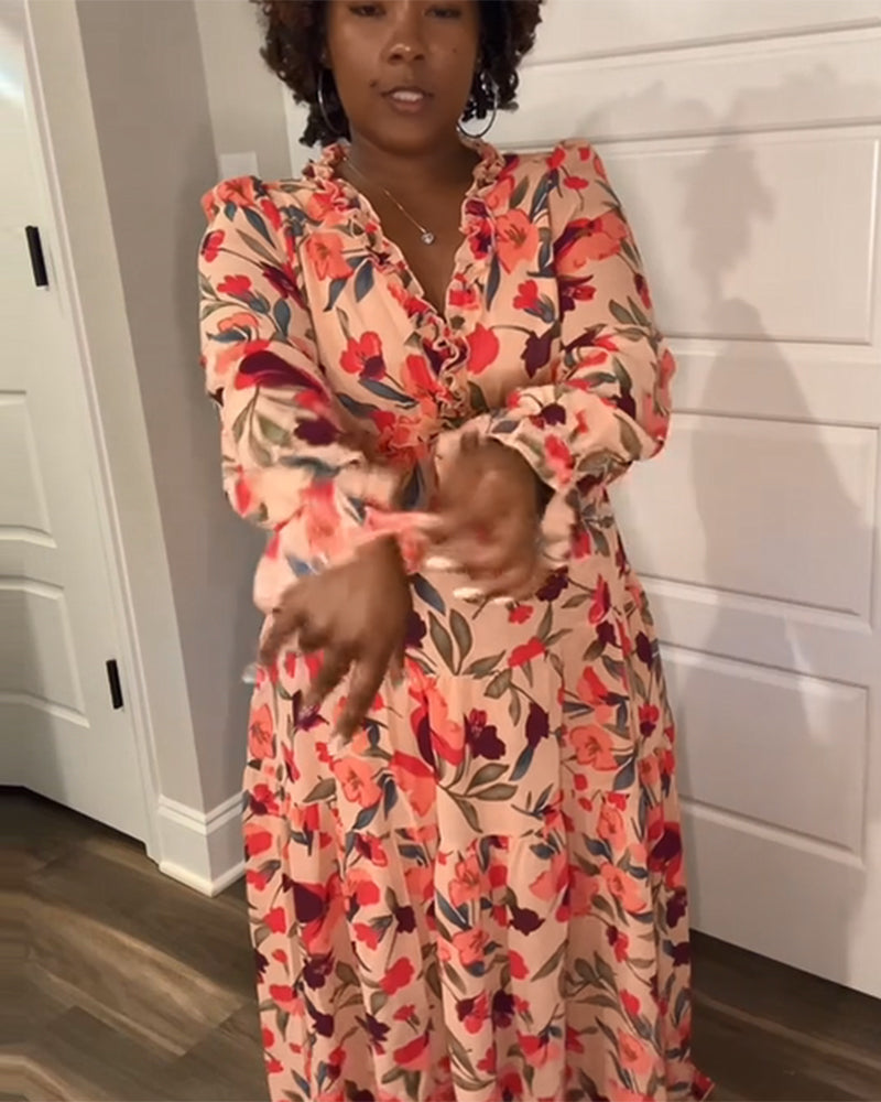 Myla | V-Neck Dress Long Sleeves Floral Pattern