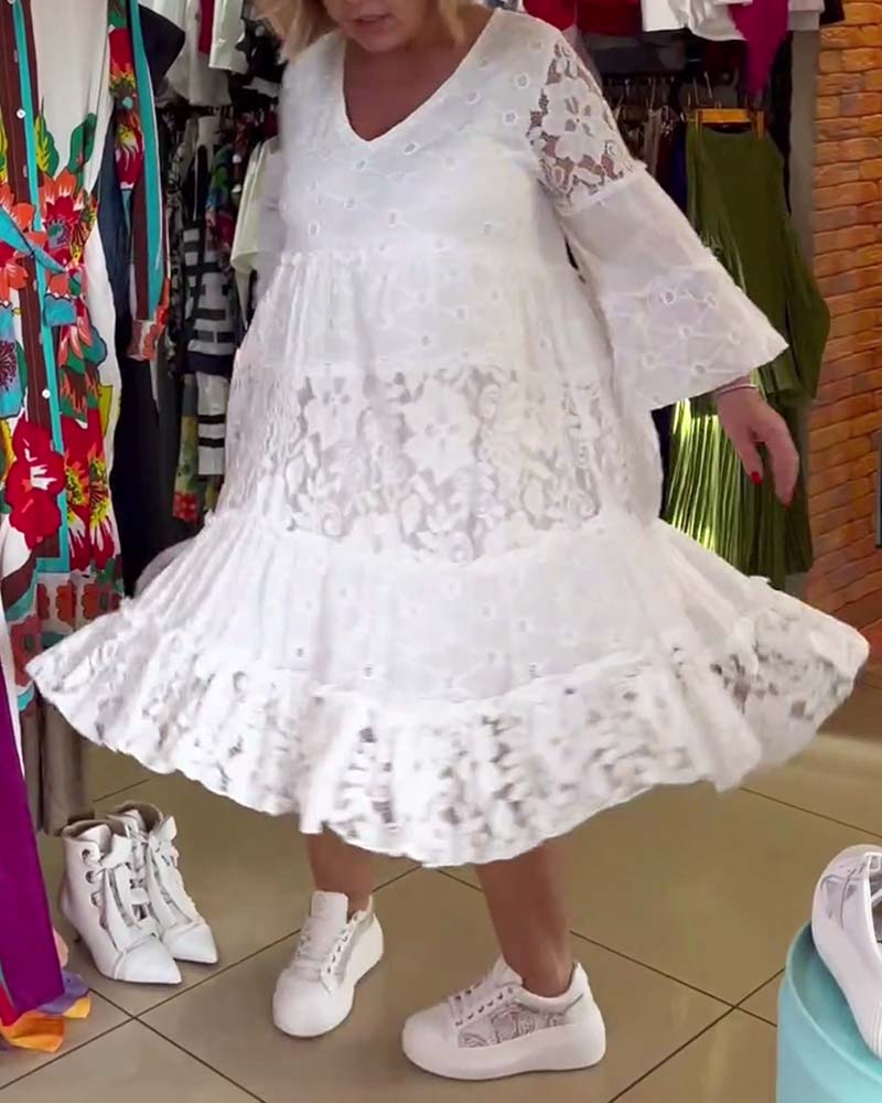Myla | Solid Color, Loose, Hollow Lace Dress