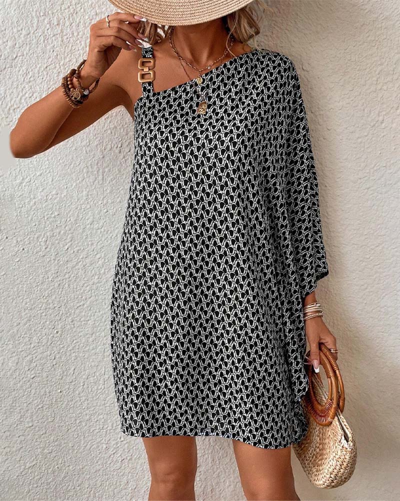 Myla | Elegant Dress with Off-Shoulder Metal Buckle Print