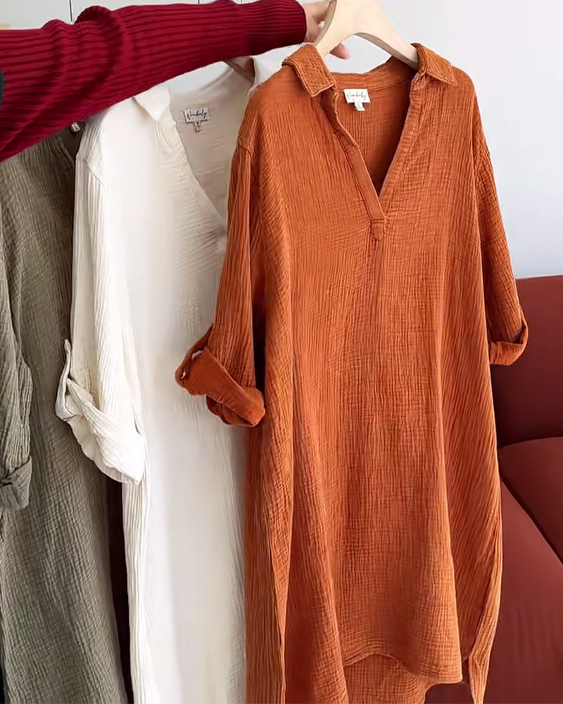 Myla | Dress Long Sleeve Solid Simple Collar