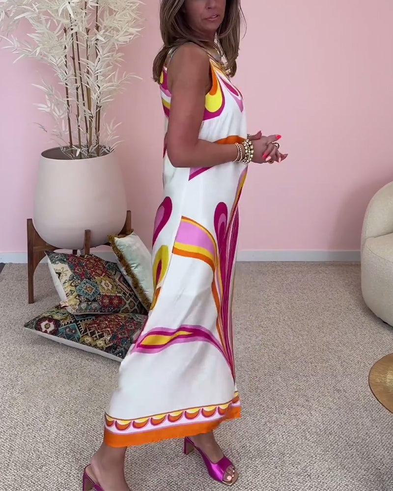 Myla | Sleeveless, Printed Dress with Slit At The Back and Cutouts