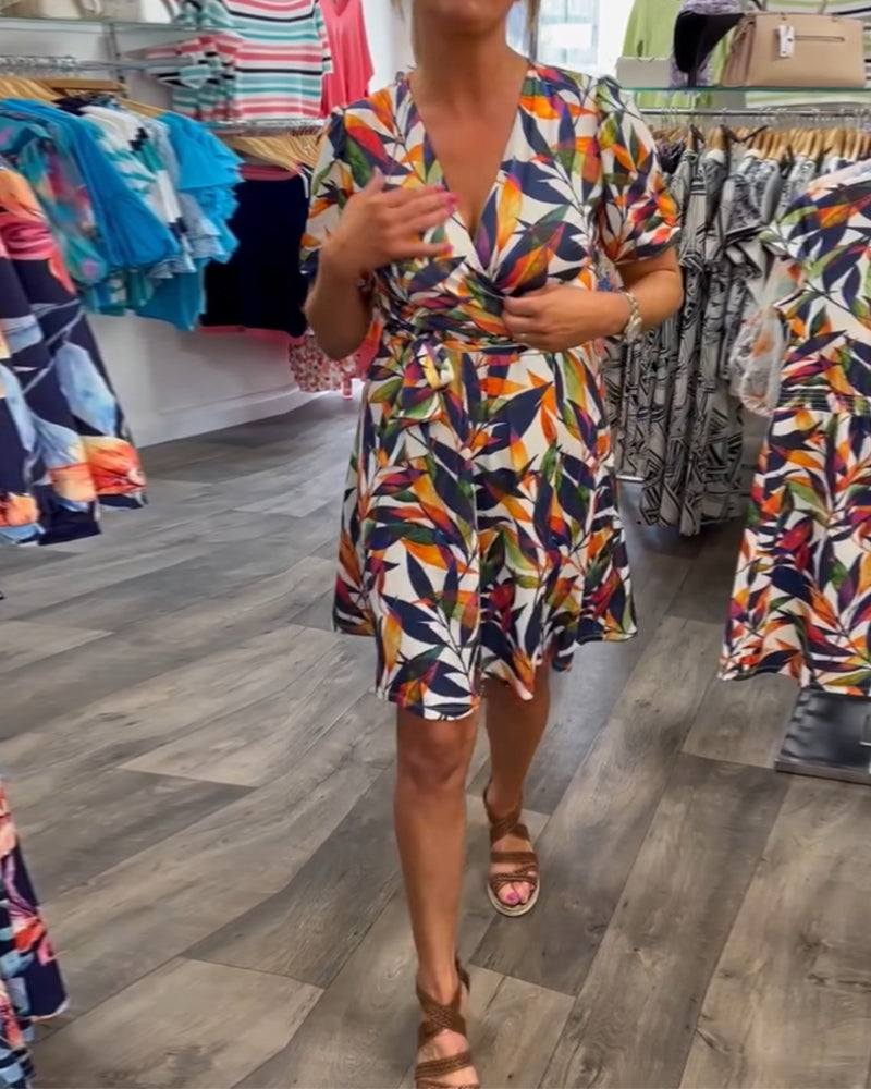 Myla | Printed Dress with V-Neck and Short Sleeves