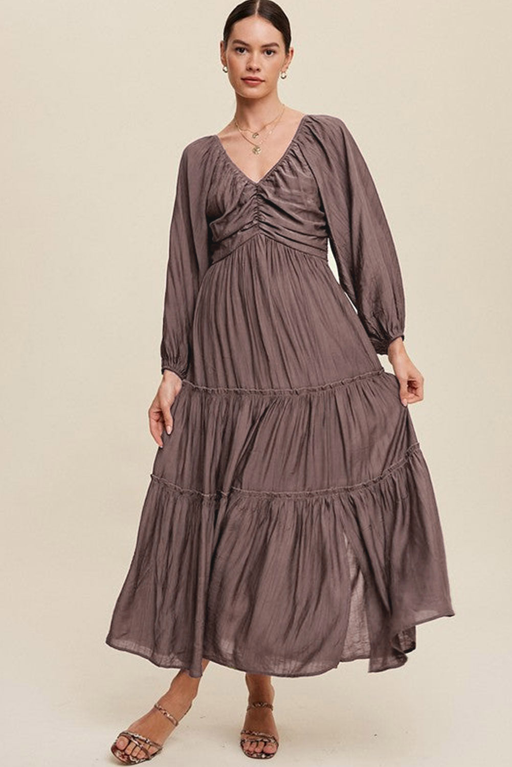 Myla | V-Neck Maxi Dress with Bow, Cut-Out & Fringes for Women