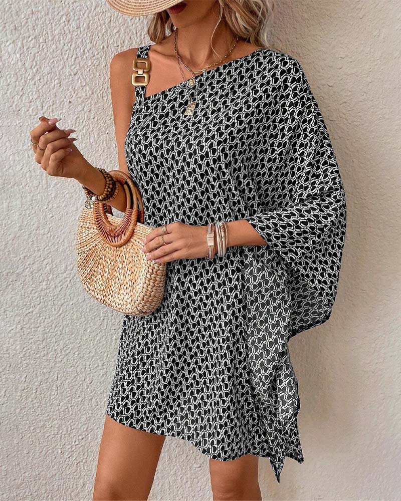 Myla | Elegant Dress with Off-Shoulder Metal Buckle Print