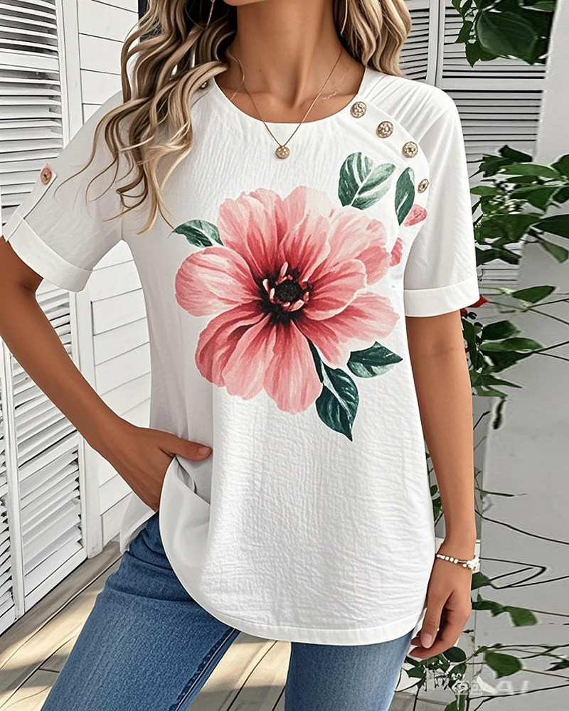 Myla | Blouse Round Neck Floral Print Short Sleeve