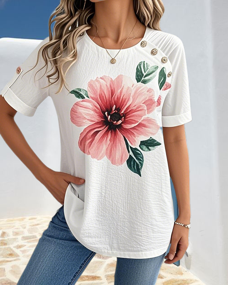 Myla | Blouse Round Neck Floral Print Short Sleeve