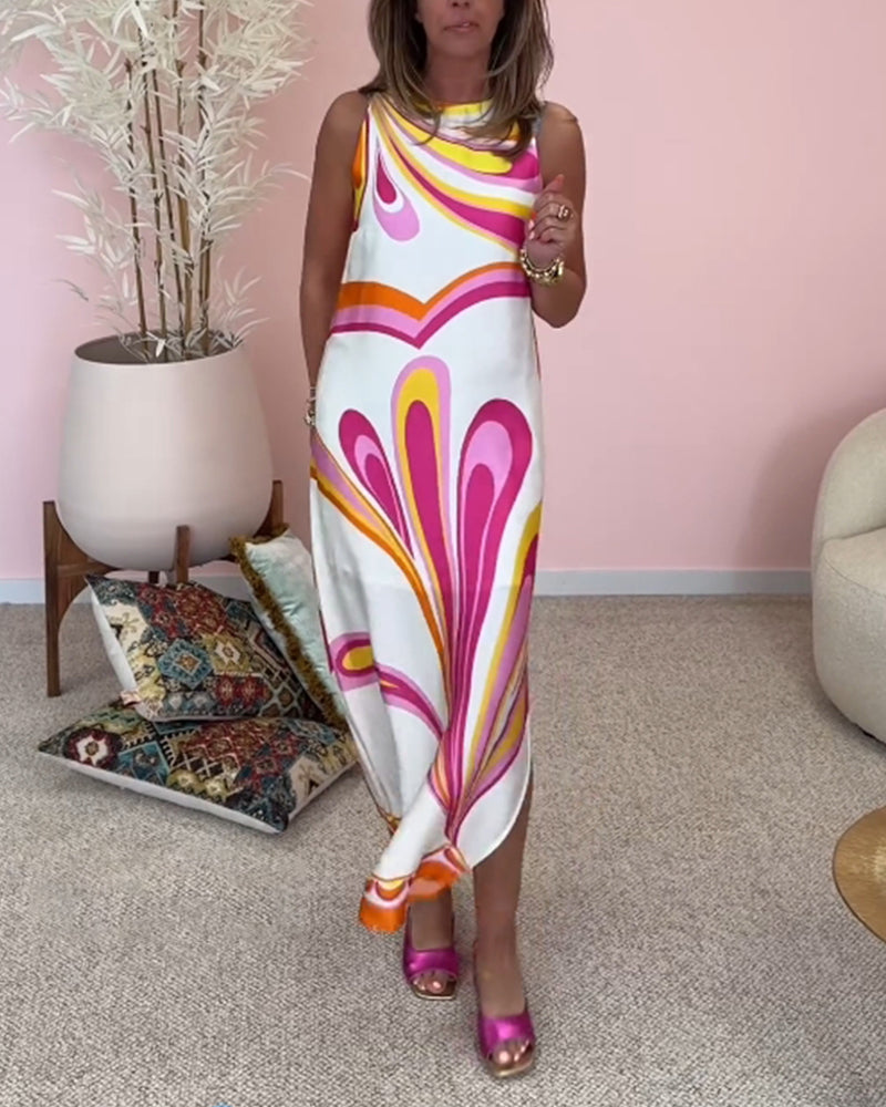 Myla | Sleeveless, Printed Dress with Slit At The Back and Cutouts