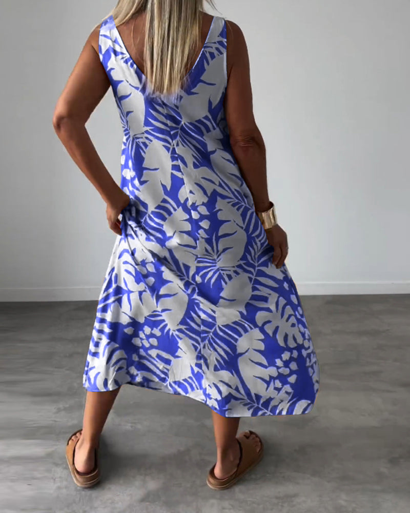 Myla | Casual, Sleeveless Dress with Leaf Pattern