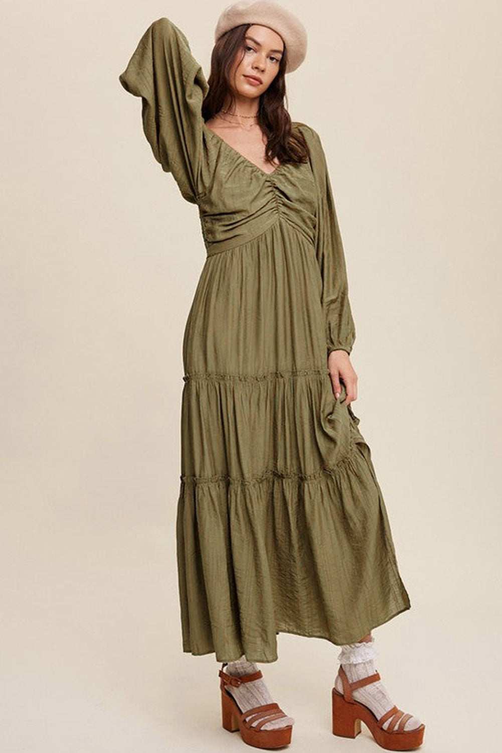 Myla | V-Neck Maxi Dress with Bow, Cut-Out & Fringes for Women