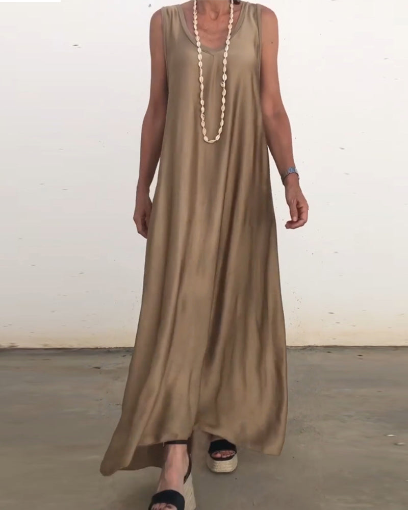Myla | Sleeveless Long Dress with Round Neck
