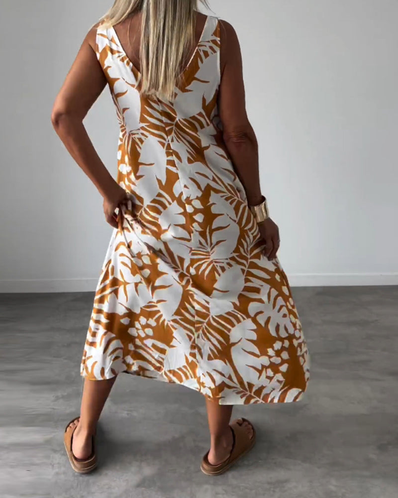 Myla | Casual, Sleeveless Dress with Leaf Pattern