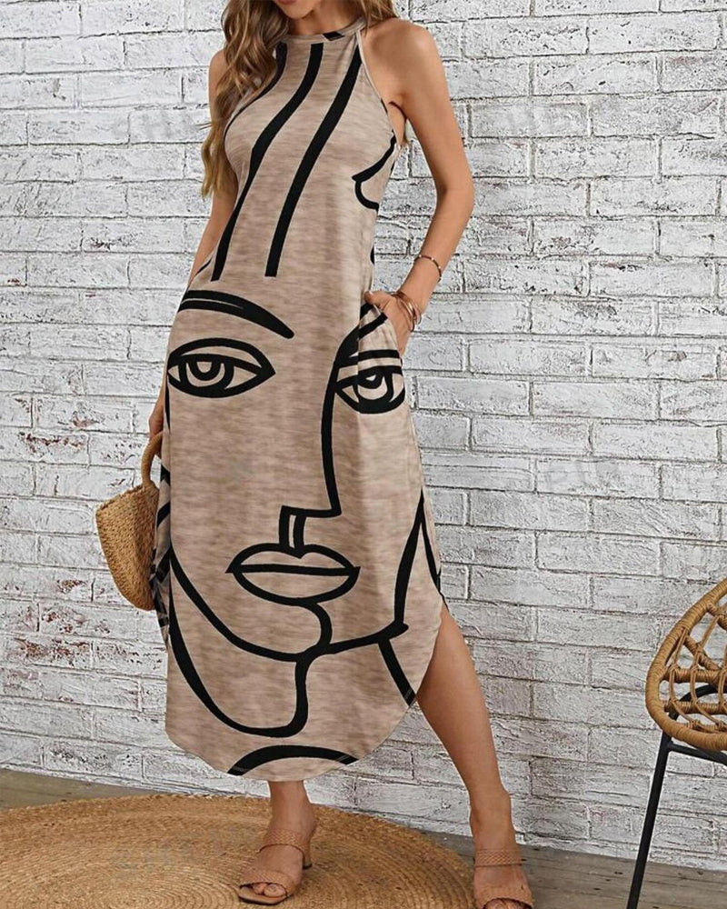 Myla | Sleeveless, Elegant Dress with Face Print