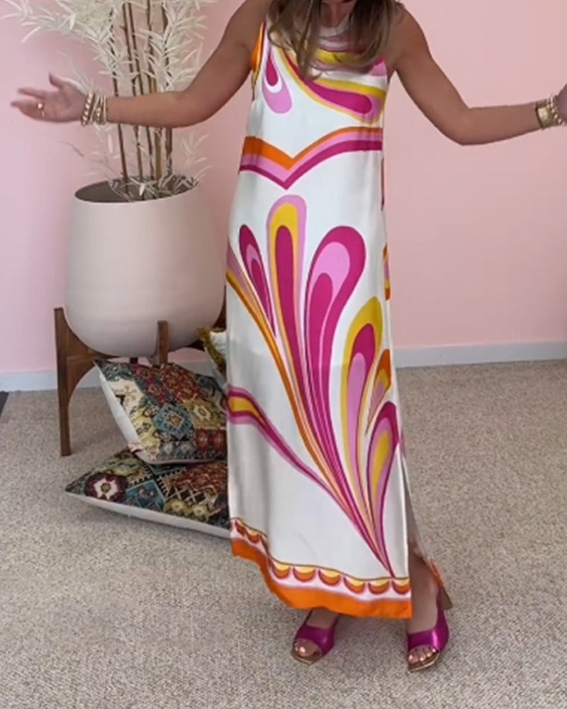 Myla | Sleeveless, Printed Dress with Slit At The Back and Cutouts