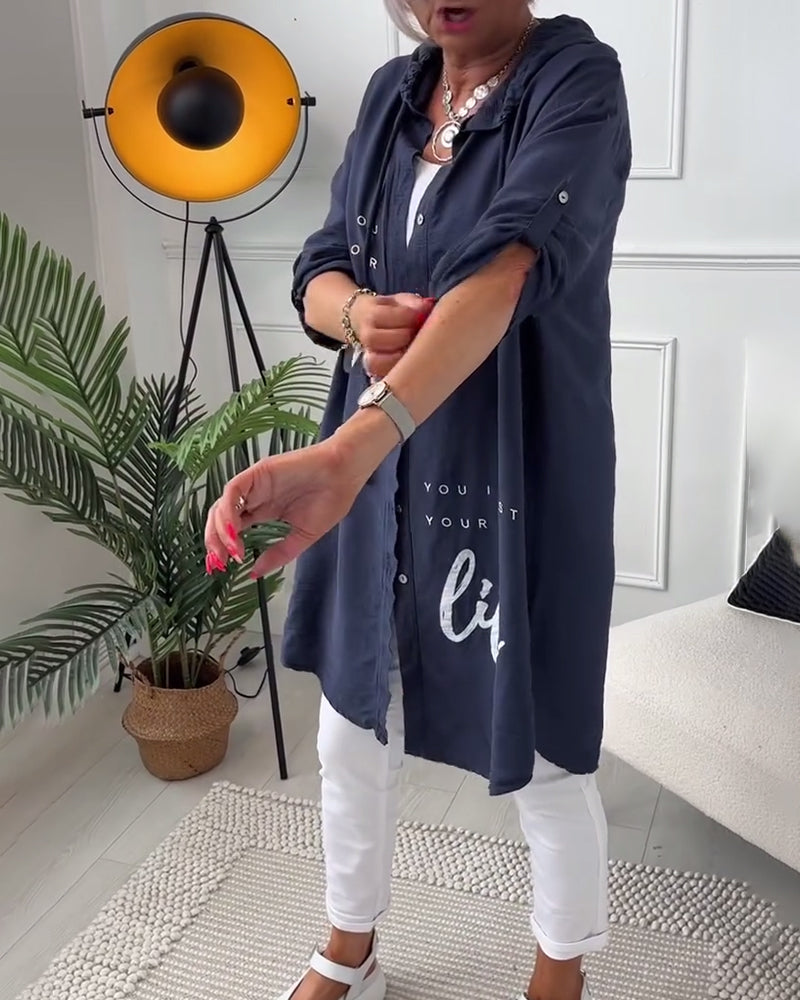 Myla | Coat with Hood and Button Letter Print