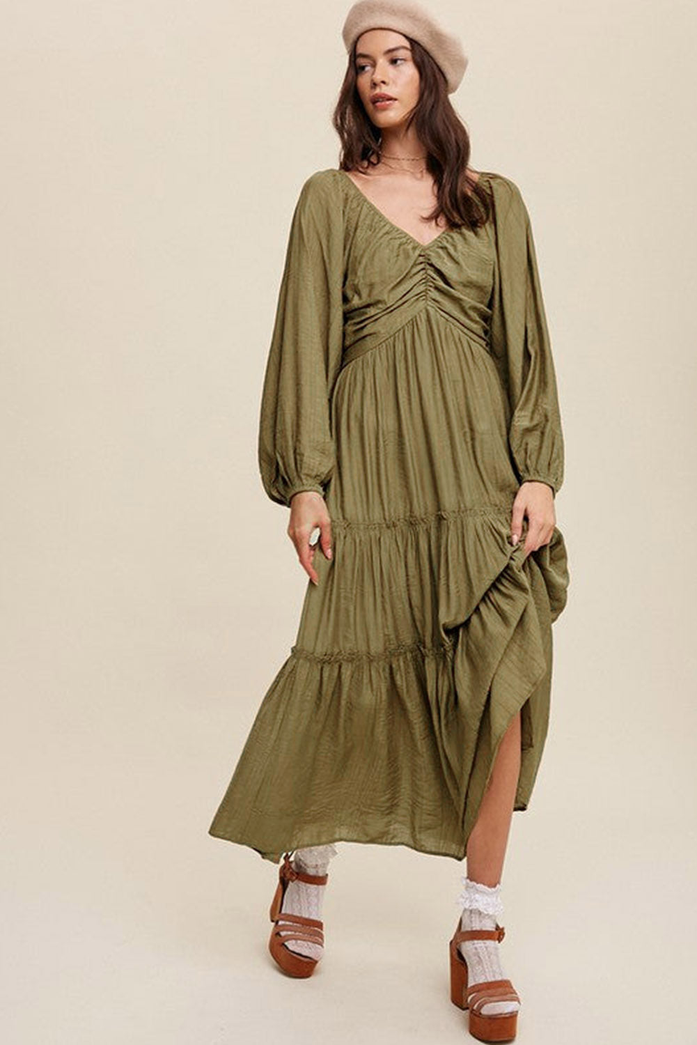 Myla | V-Neck Maxi Dress with Bow, Cut-Out & Fringes for Women
