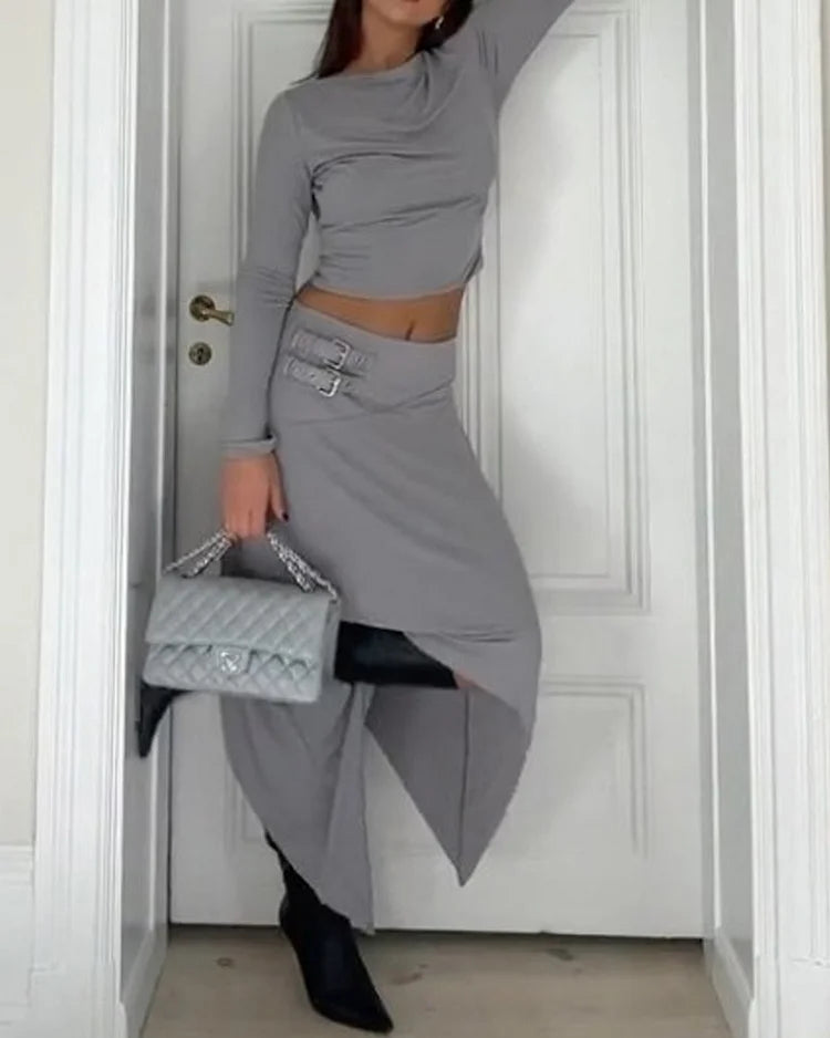 Myla | Backless Long Sleeve & Midi Skirt Set