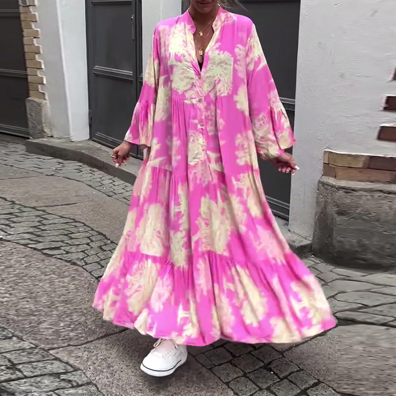 Myla | Loose Printed Patchwork Dress with V-Neck and Bell Sleeves