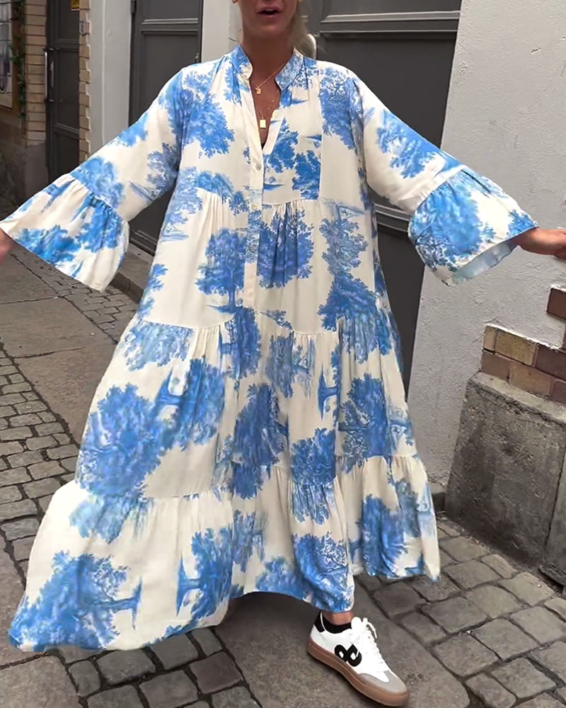 Myla | Loose Printed Patchwork Dress with V-Neck and Bell Sleeves