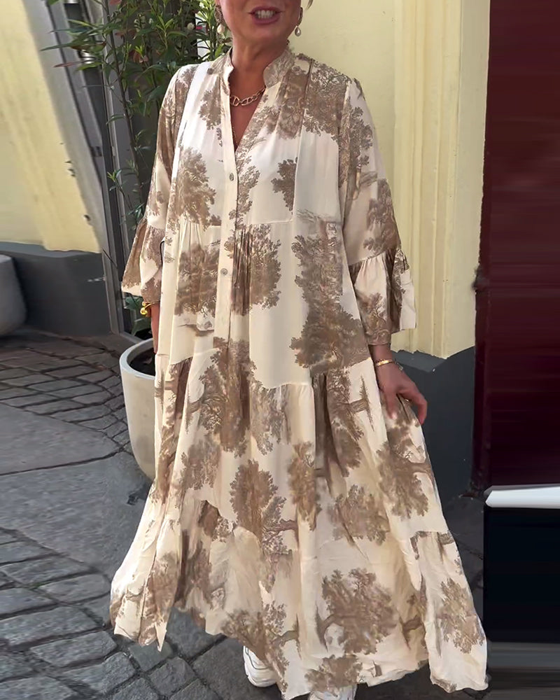 Myla | Loose Printed Patchwork Dress with V-Neck and Bell Sleeves