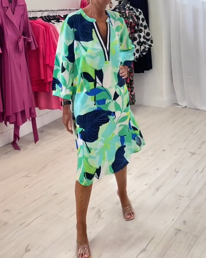 Myla | Dress Stand Collar Three-Quarter Sleeves Digital Print