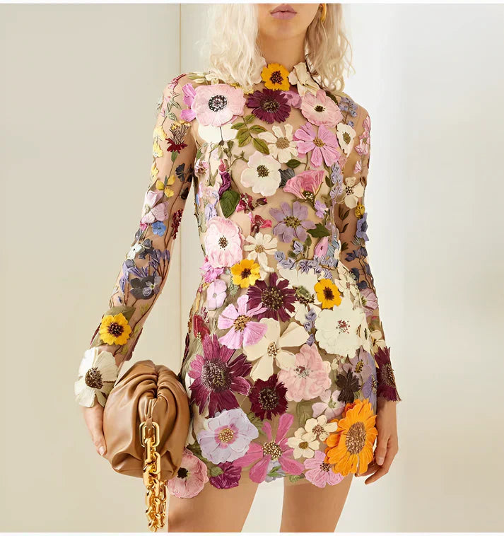 Myla | Embroidered Floral Mini Dress with Delicate Charm for Women