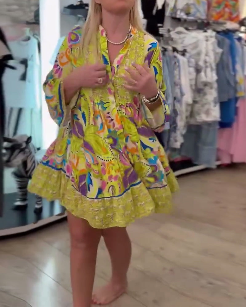 Myla | V-Neck Dress Long Sleeve Printed