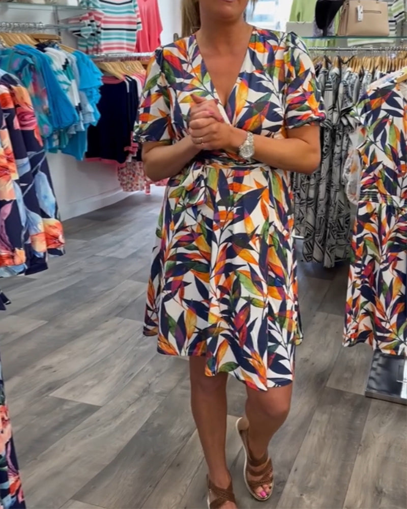 Myla | Printed Dress with V-Neck and Short Sleeves