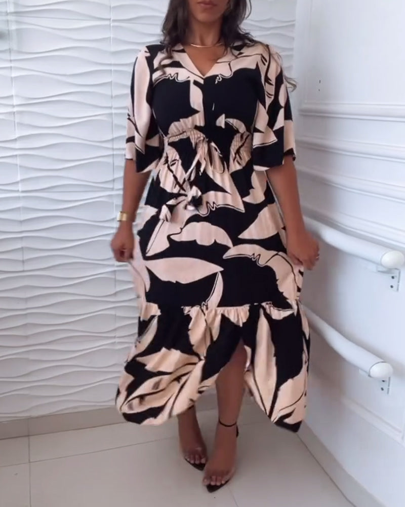 Myla | Elegant Dress with V-Neck and Three-Quarter Sleeves with Drawstring