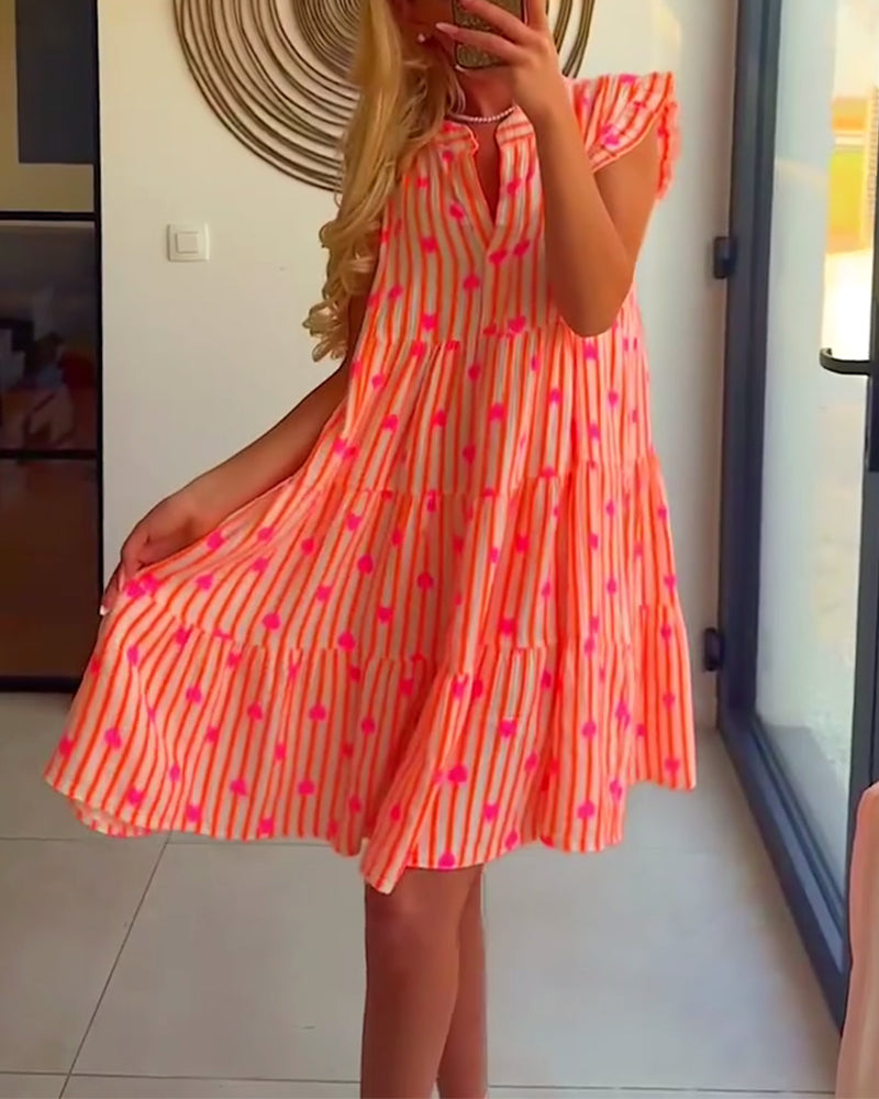 Myla | Dress Stand Collar Lotus Leaf Sleeves A-Line Print