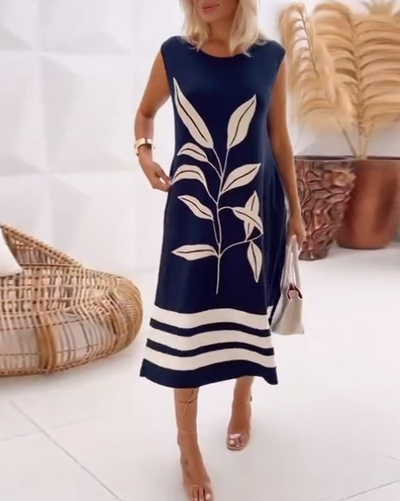 Myla | Dress Elegant Sleeveless Leaf Pattern