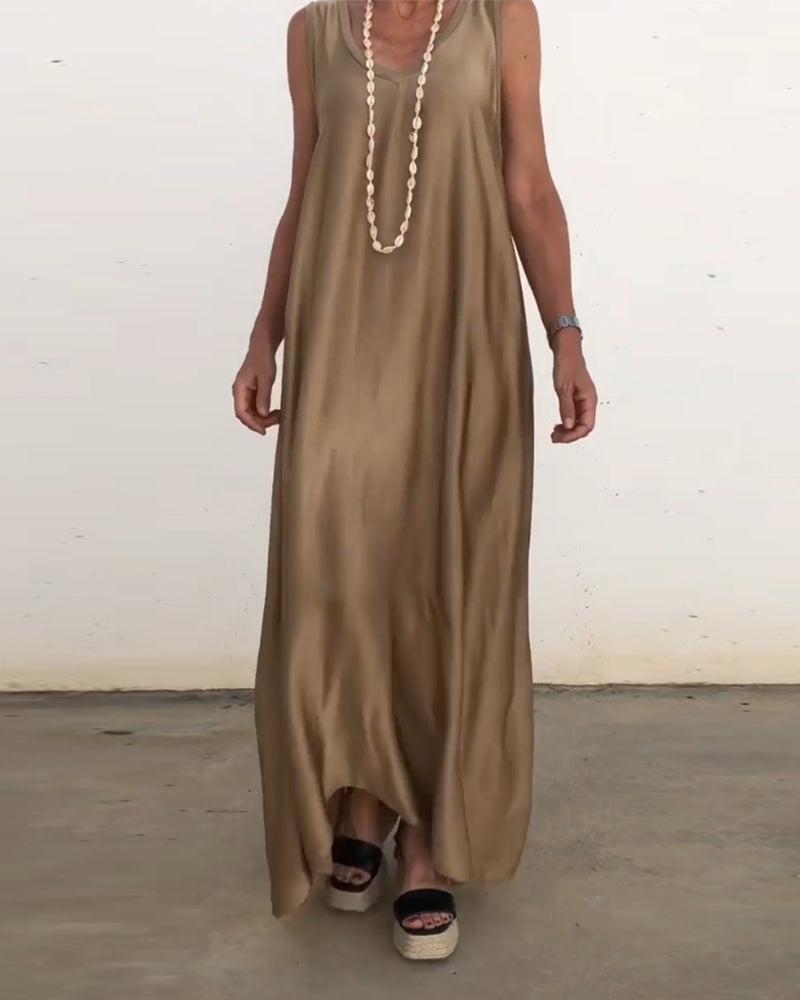 Myla | Sleeveless Long Dress with Round Neck