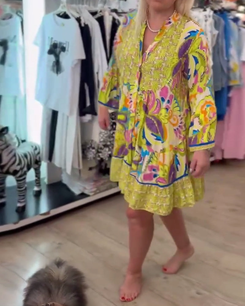 Myla | V-Neck Dress Long Sleeve Printed