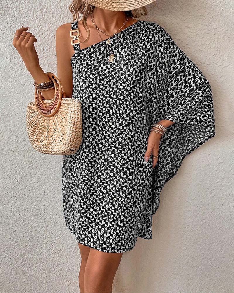 Myla | Elegant Dress with Off-Shoulder Metal Buckle Print
