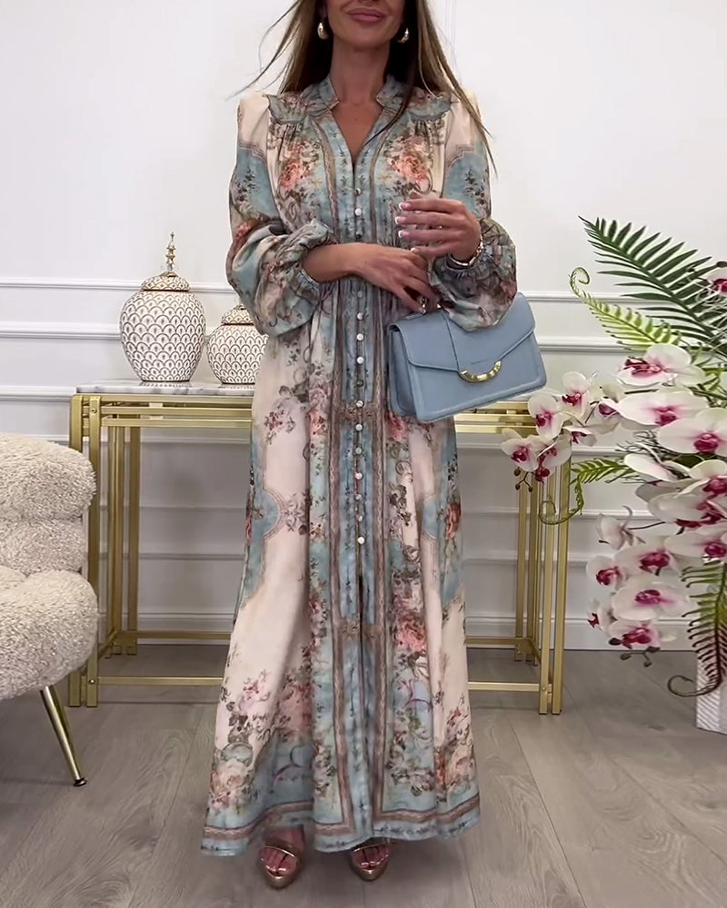 Myla | Long Dress with Buttoned Floral Print