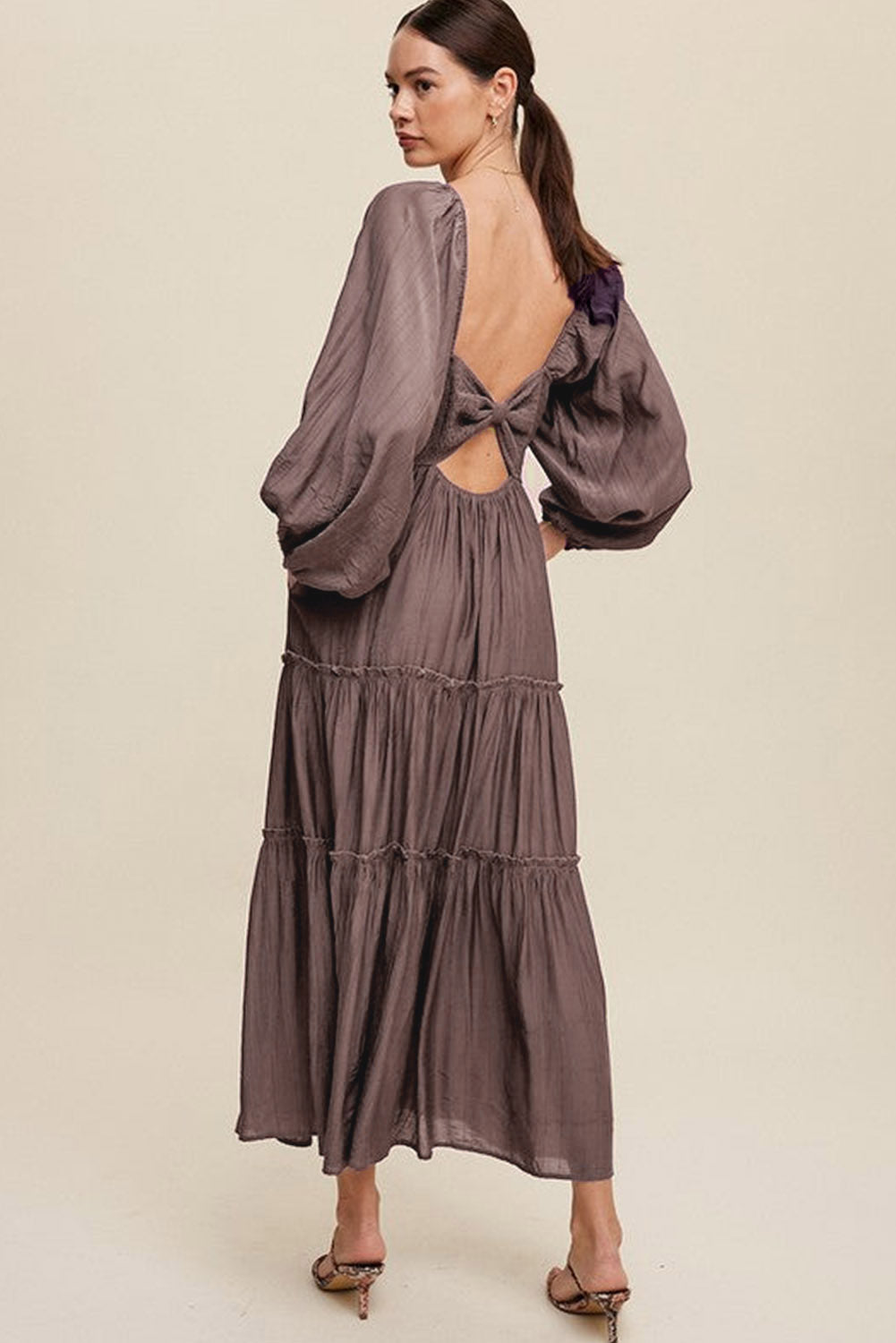 Myla | V-Neck Maxi Dress with Bow, Cut-Out & Fringes for Women