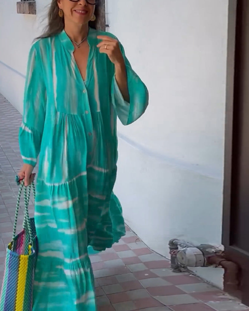 Myla | Casual, Loose, Long Dress with V-Neck and Flared Sleeves