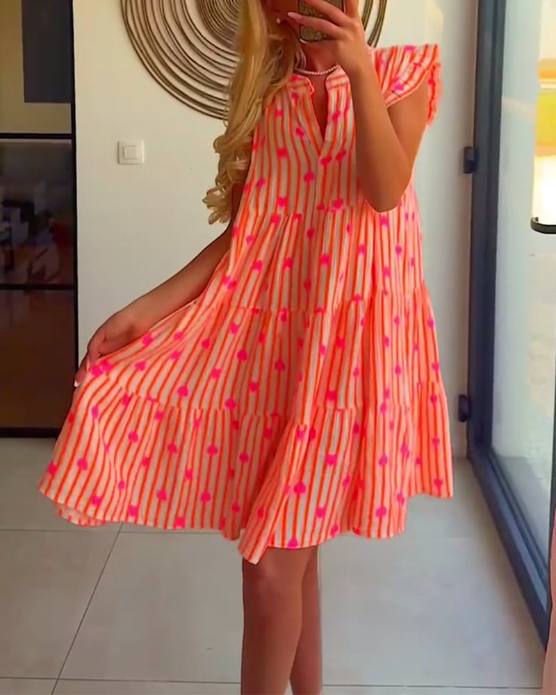 Myla | Dress Stand Collar Lotus Leaf Sleeves A-Line Print