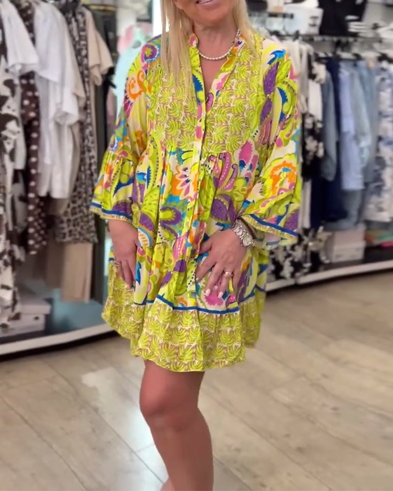 Myla | V-Neck Dress Long Sleeve Printed