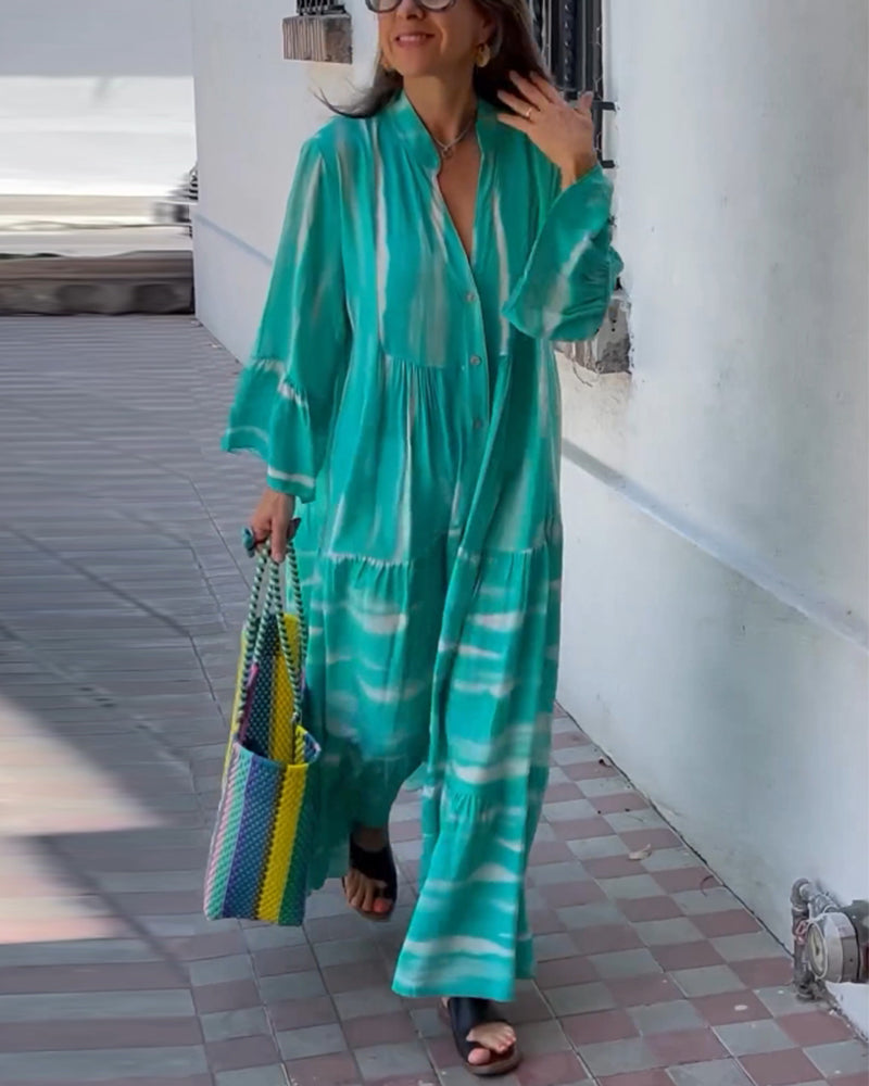 Myla | Casual, Loose, Long Dress with V-Neck and Flared Sleeves