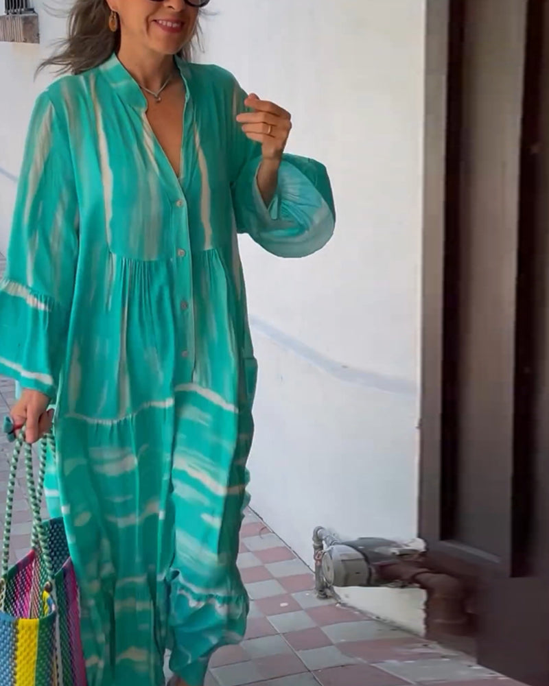 Myla | Casual, Loose, Long Dress with V-Neck and Flared Sleeves