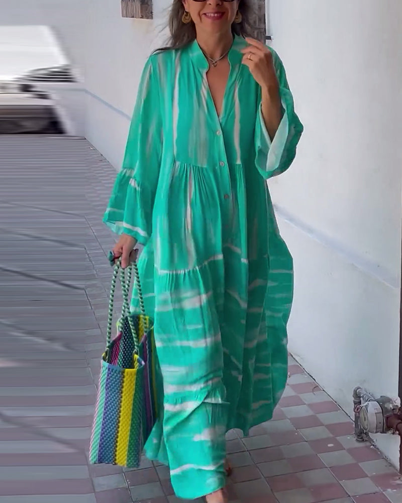 Myla | Casual, Loose, Long Dress with V-Neck and Flared Sleeves
