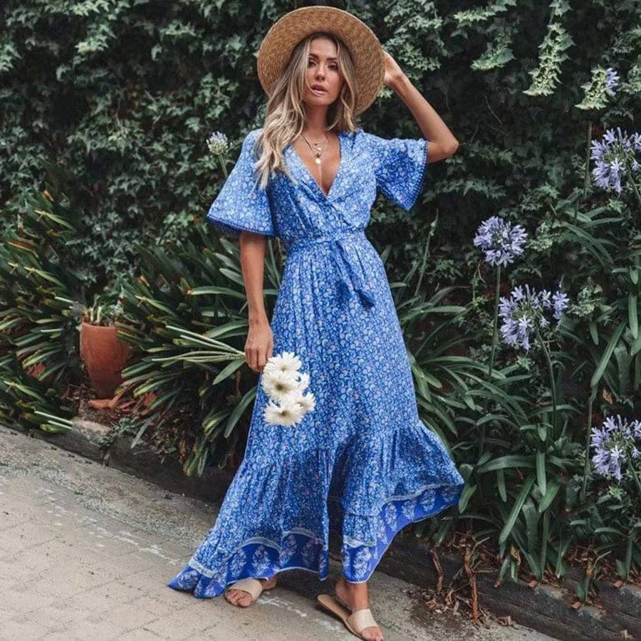 Myla | Boho Dress with V-Neck and Belt for Women