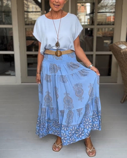 Myla | Skirt with Floral Inserts and Pleats