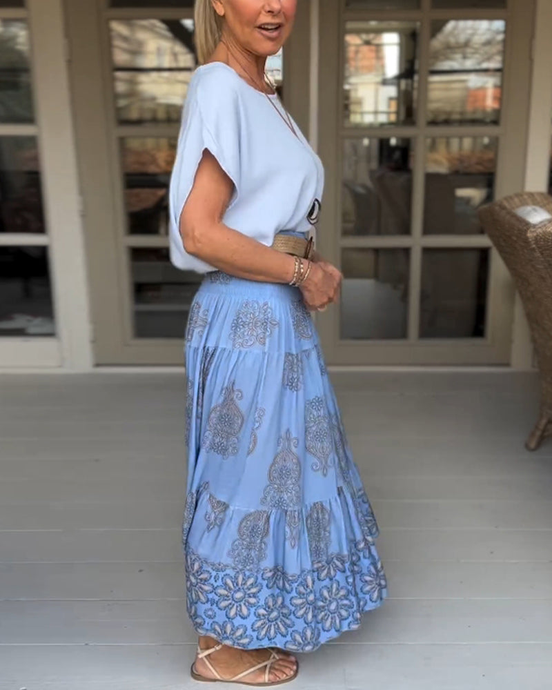 Myla | Skirt with Floral Inserts and Pleats